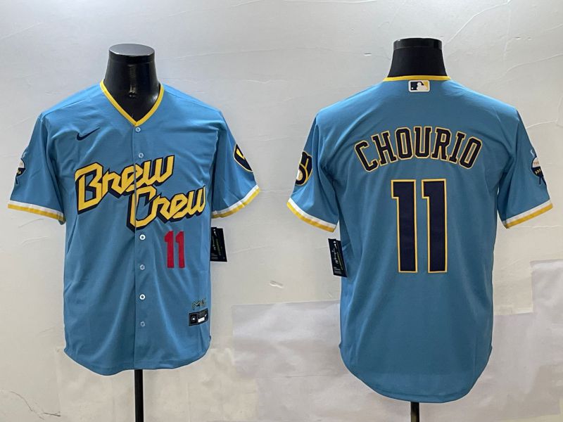 Men Milwaukee Brewers #11 Chourio Light Blue City Edition 2025 Nike MLB Jersey style 4->milwaukee brewers->MLB Jersey